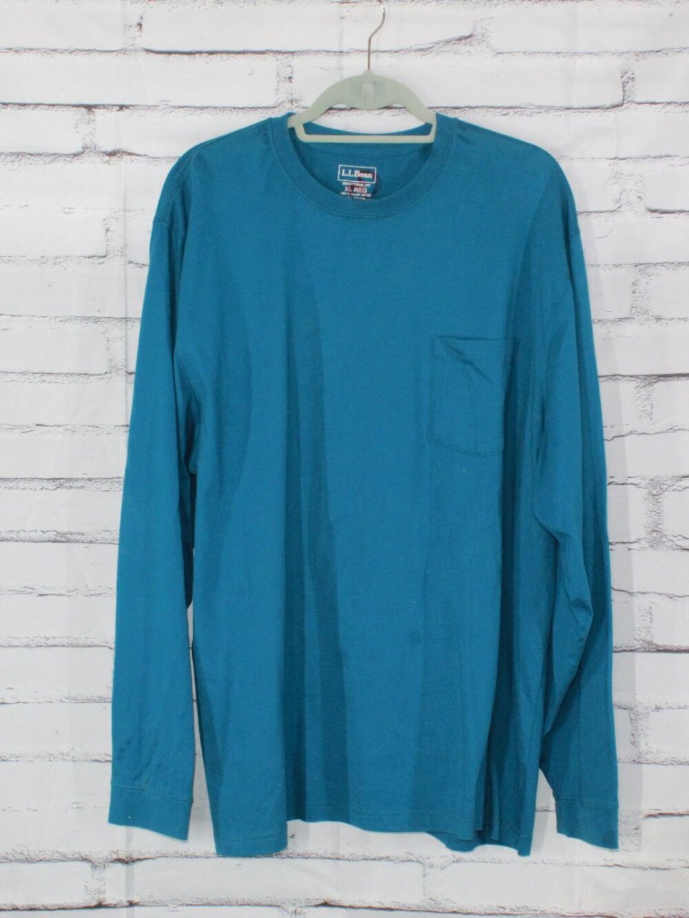LL Bean Teal Carefree Unshrinkable Tee with Pocket Traditional Fit XL Reg